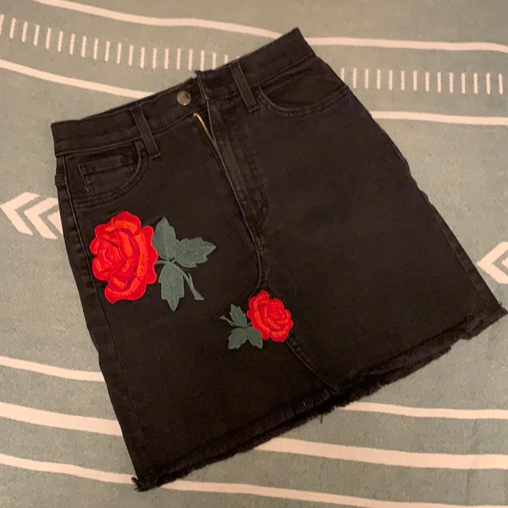 High waist rose denim skirt